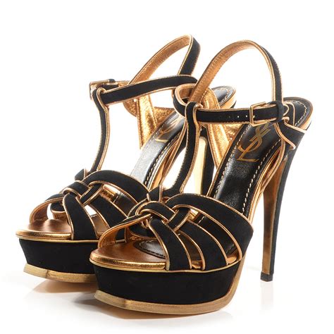 ysl tribute sandal black and gold|YSL tribute stiletto sandals.